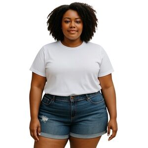 Ava‎ & Viv Women's Blue Distressed Midi Rise Midi Short Denim Shorts Size 26W